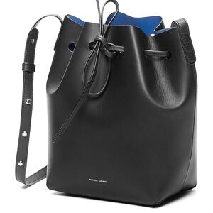 Mansur Gavriel Black Bucket Mini Bag with Blue Interior